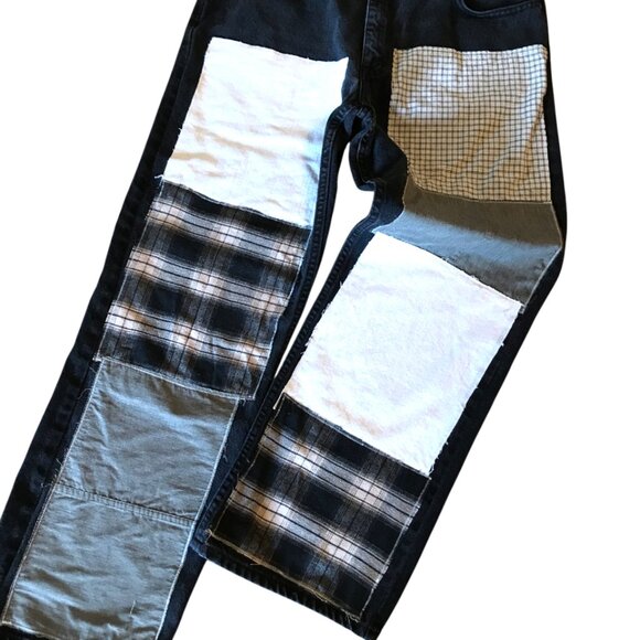 Men’s Big Patch Hippie Pants, 36x32: Grunge Patchwork Jeans, Campus Streetwear - Picture 4 of 11